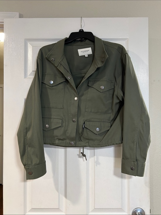 Liverpool Jackets & Blazers - Liverpool Olive Green Utility Cropped Jacket
